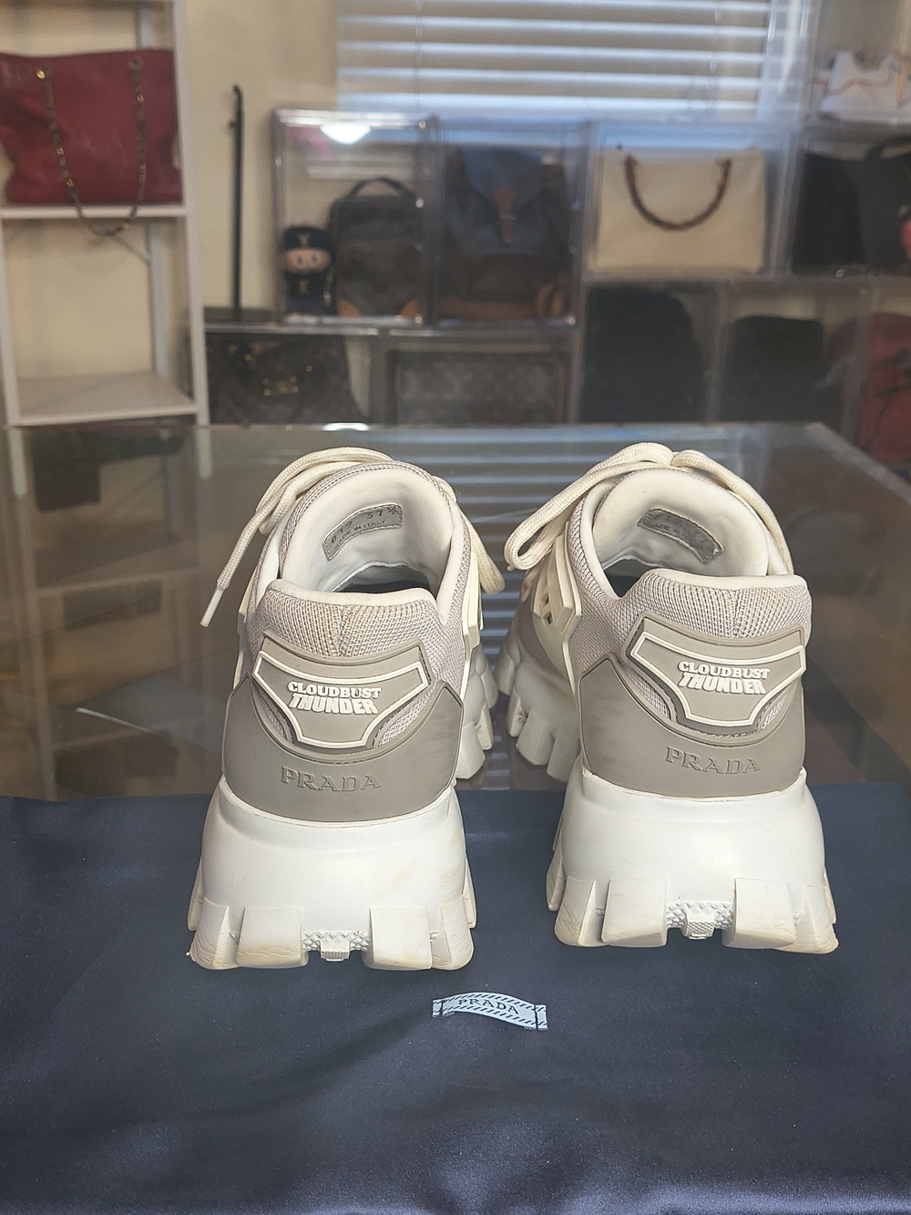 HTF Prada Cloudbust Thunder Chunky Sneakers White Grey Size 37.5 With Dust Bag - Picture 4 of 7